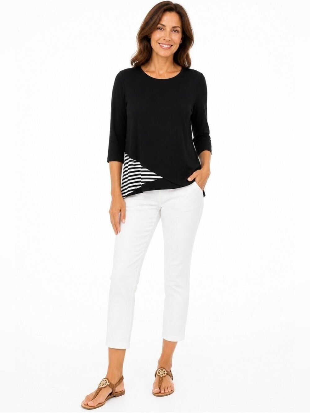CREATION Bamboo Black Crew Neck Top Size Medium NWT